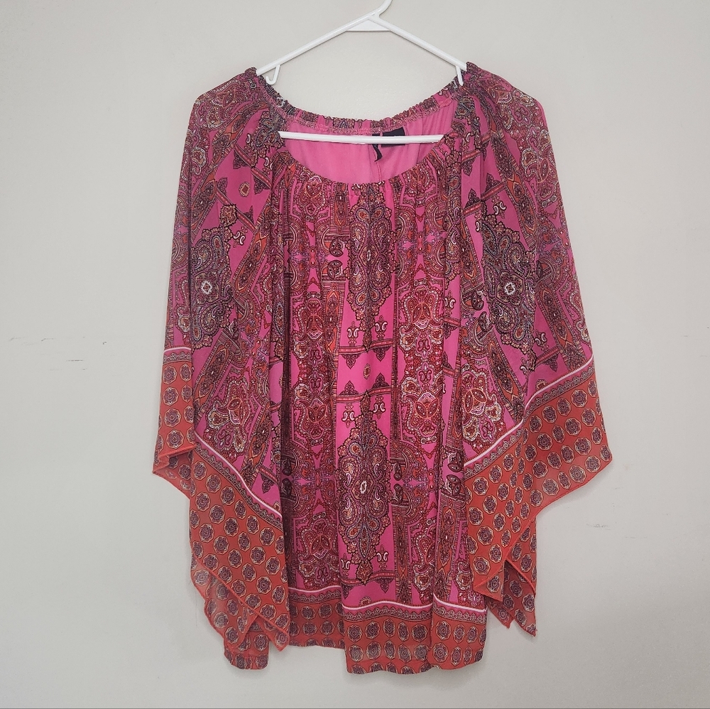 new directions Pink and Orange Paisley Boho Blouse